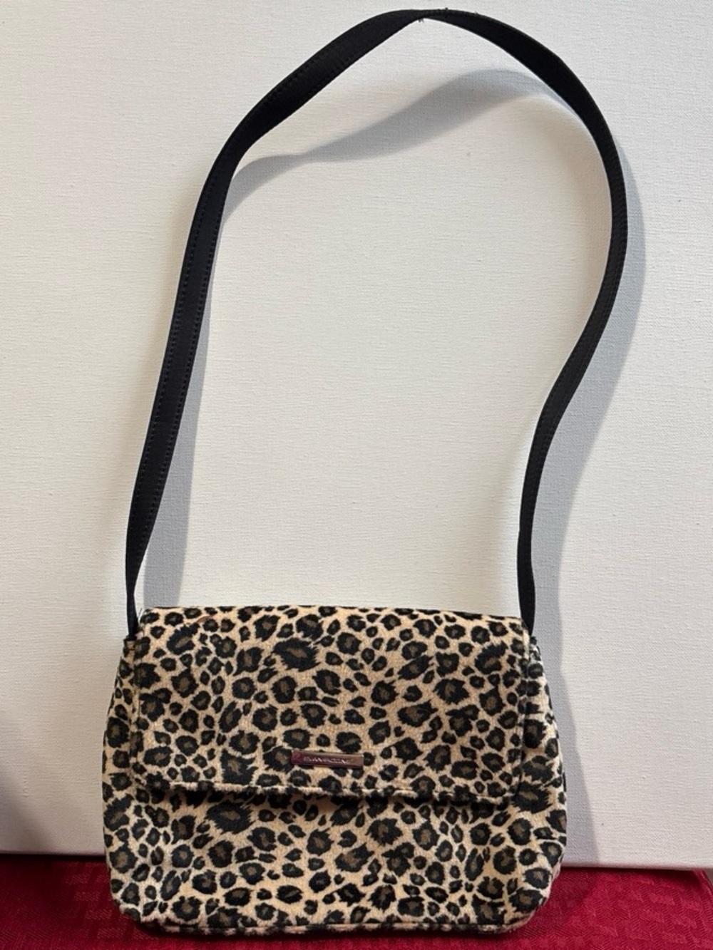 Evan Picone Leopard Print Crossbody with Black Strap and Beige Spots